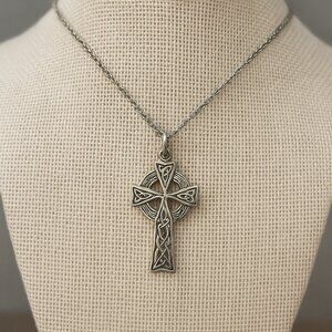 Vintage Sterling Silver Celtic Cross Pendant 925 Irish Knotwork Pendant Unisex